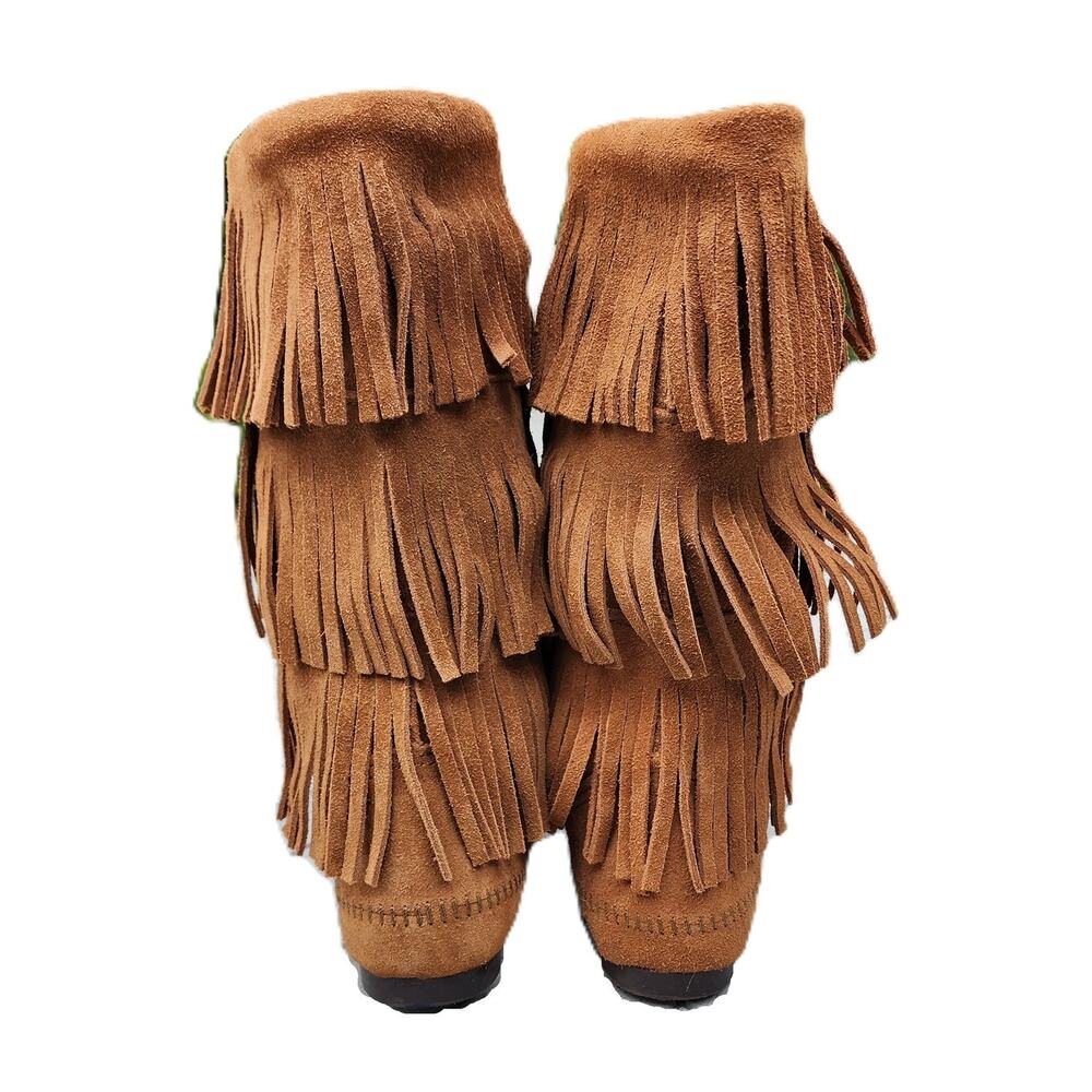Minnetonka Moccasin 3 Layer Fringe Suede Boots 9 - Picture 7 of 11